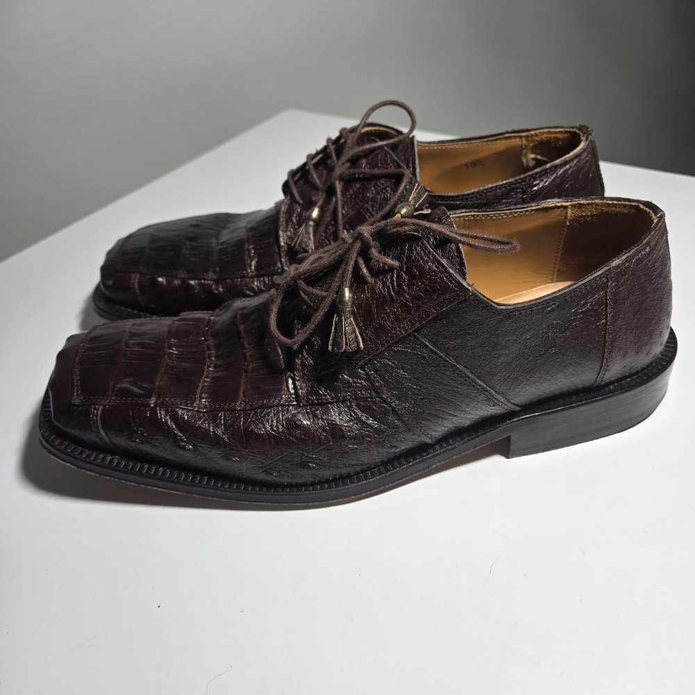 David Eden Handmade Crocodile Leather Brown Oxfords Size 10.5 - Picture 2 of 11
